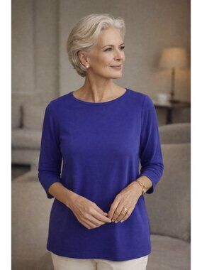 EILEEN FISHER Tunic Top Size XS Purple Stretch Side-Slit Minimalist Capsule